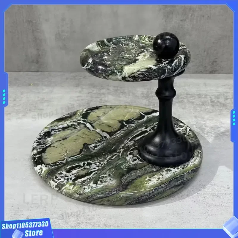 Luxury Natural Marble Double Tier Fruit Plate Elegant Stone Serving Tray for Villa Hotel Dining Table Centerpiece Home Decor