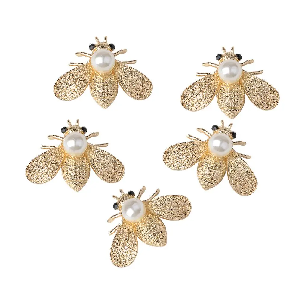 5x Bee Shape Alloy Crystal Pearl Flatback Buttons Scrapbooking Embellishment