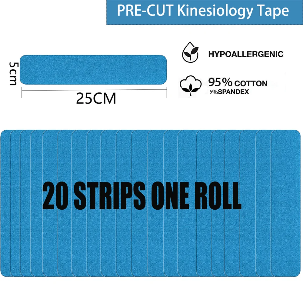 20 Strips Kinesiology Tape Stickers Precut Sports Waterproof Breathable Latex Tape Ankle Knees Elastic Sports Activities Tapes