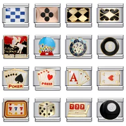 URING Fashion Homme Casino Poker Chess Snooker Charm Italian Links Fit 9mm Bracelet Stainless Steel Women Men Jewelry DIY Making