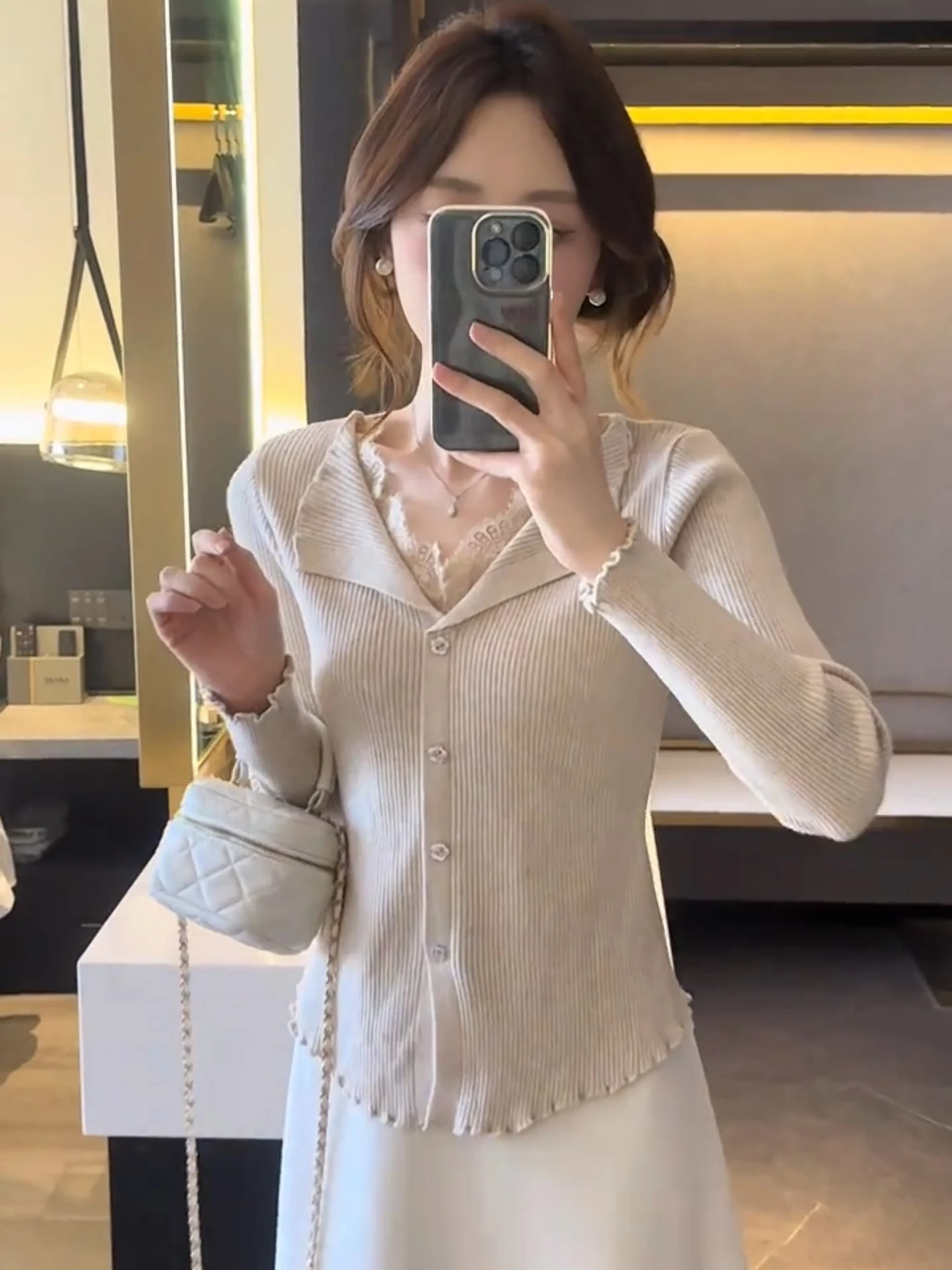 

Кардиган женский вязаный с кружевными вставками, осенне-зимний, модный, облегающий, шерстяной топ, мягкий, нежный, для повседневной носки, в корейском стиле...