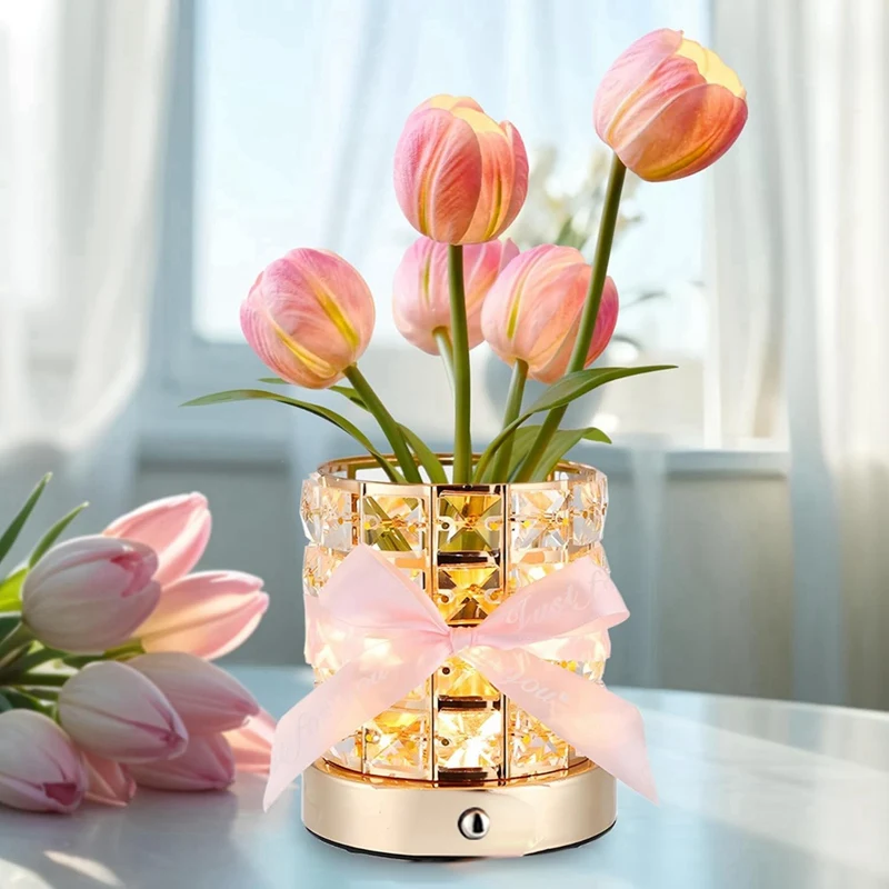 ABUL-LED TULIP ไร้สาย Night Light ฐานคริสตัลหรี่แสงได้พร้อม USB Charge,ไฟกลางคืนขนาดเล็กตกแต่งบ้าน,ไอเดียของขวัญวันเกิด