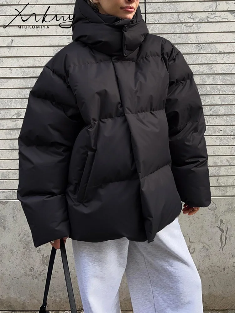 MiuKoMiYa Women Thicken Warm Parkas Winter Down Cotton Jacket With Hood Long Thick Padded Quilted Jackets Winter Coats Gray