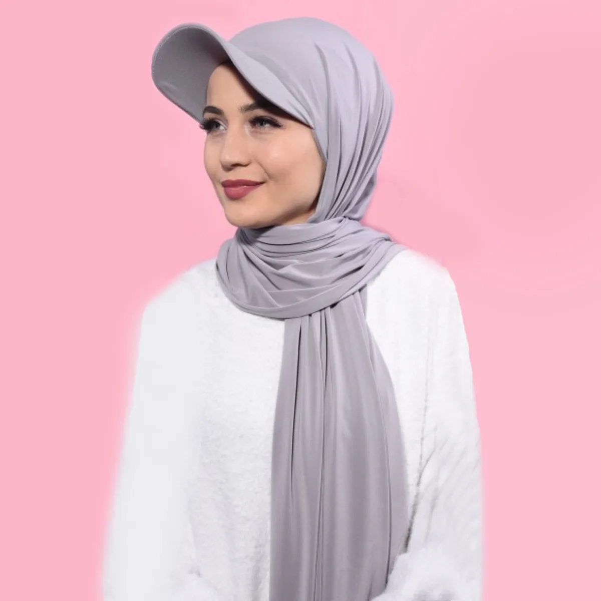 Solid Color Baseball Cap Shawl 2 In 1 Integration, Malaysian Hijab Wrap, Ladies Sun Protective Scarf Gifts For Eid