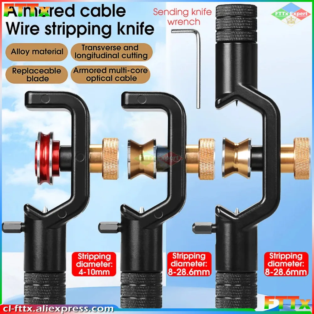

ACS-2 Armored Wire Stripper 4-10mm/8-28mm Optical Cable Slitter Fiber Optic Stripping Tool Jacket Slitter Sheath Cutter