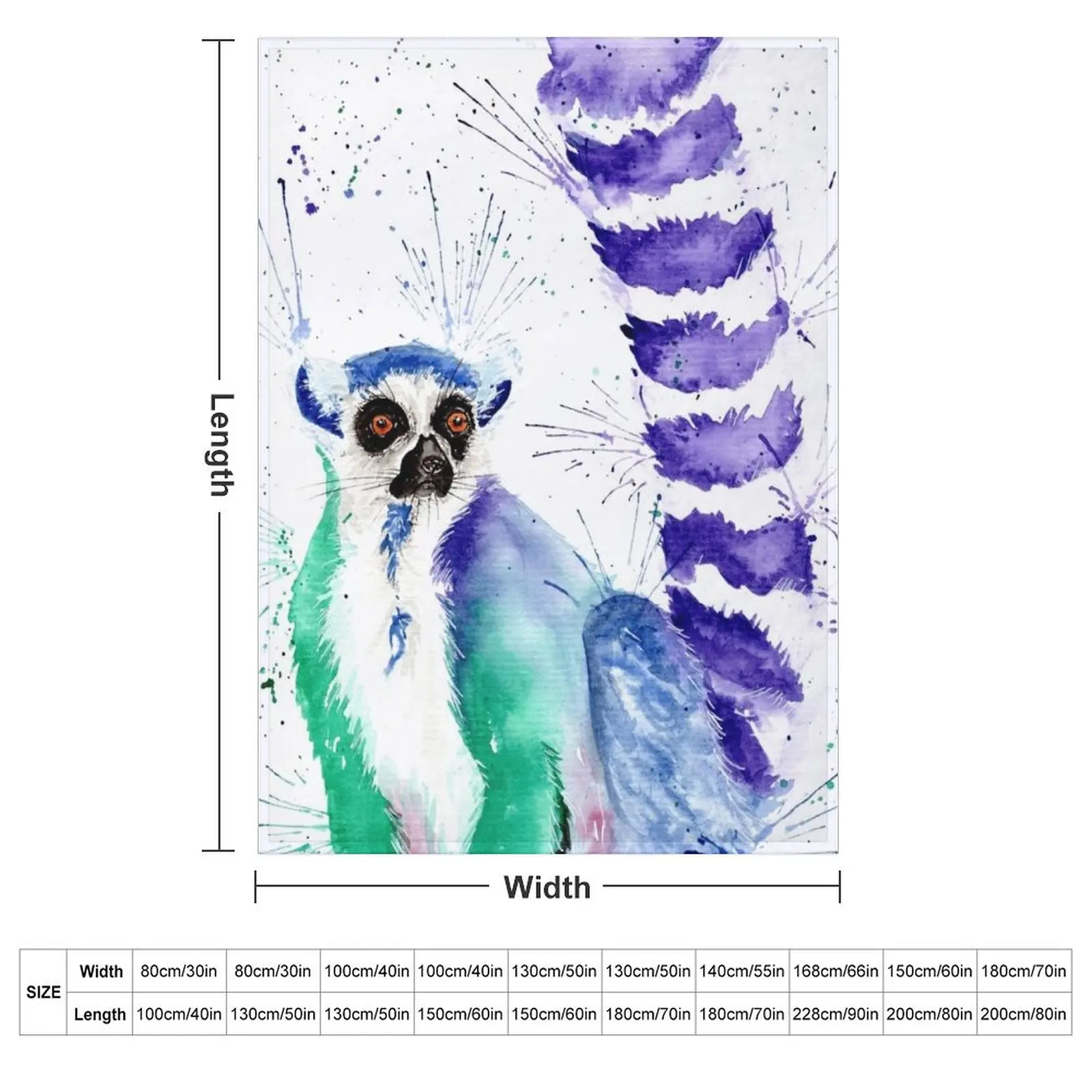 Cute quirky colourful sassy ring tailed Lemur Throw Blanket couch cozy soft plush fuzzy picnic outdoor blanket