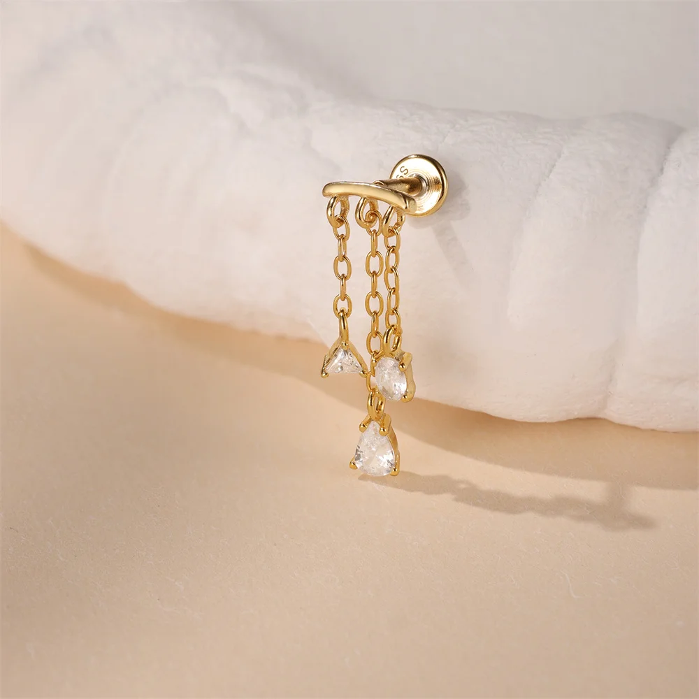 AIDE 925 Sterling Silber Geometrische Glatte Ketten-Quasten-Ohrringe für Damen, Knorpel-Spiral-Piercing, flache Rückseite, zum Schlafen tragbar – Detail 25