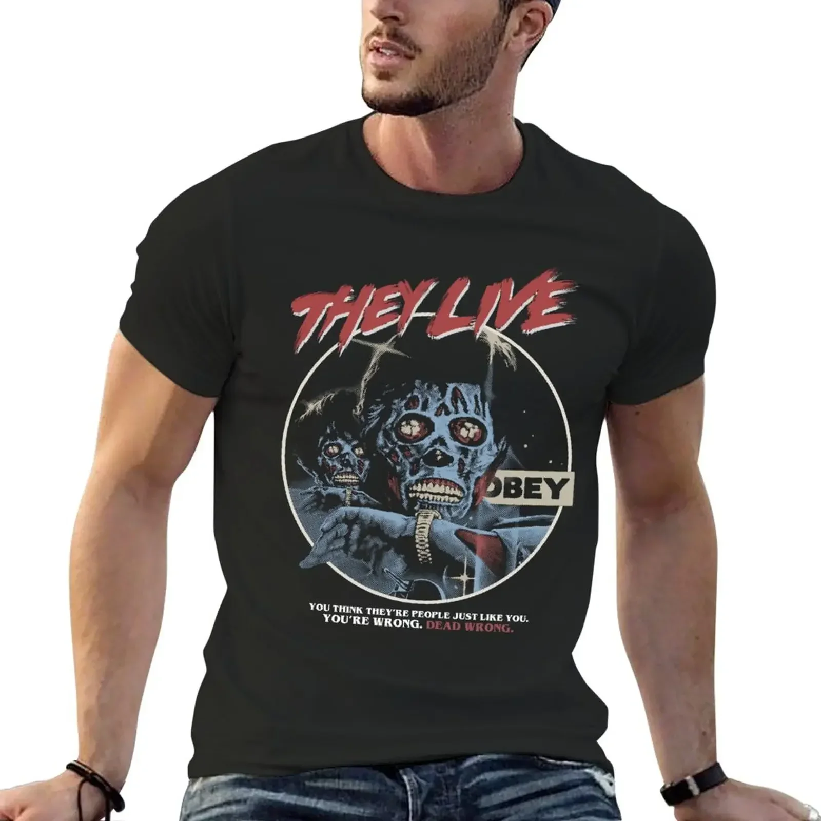 

oversized vintage graphic tees mens big and tall mens designer clothes New Arrival New They Live John carpenter horror T-Shirt