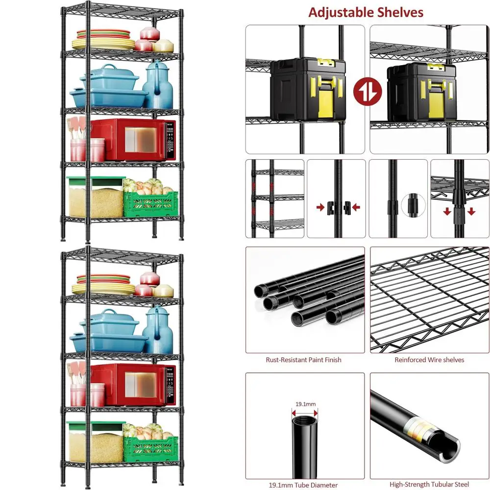 

5-Tier Heavy-Duty Wire Shelving for Home, Kitchen, Office, and Garage - 1250 lbs Capacity, 13.8D x 29.5W x 59.5H