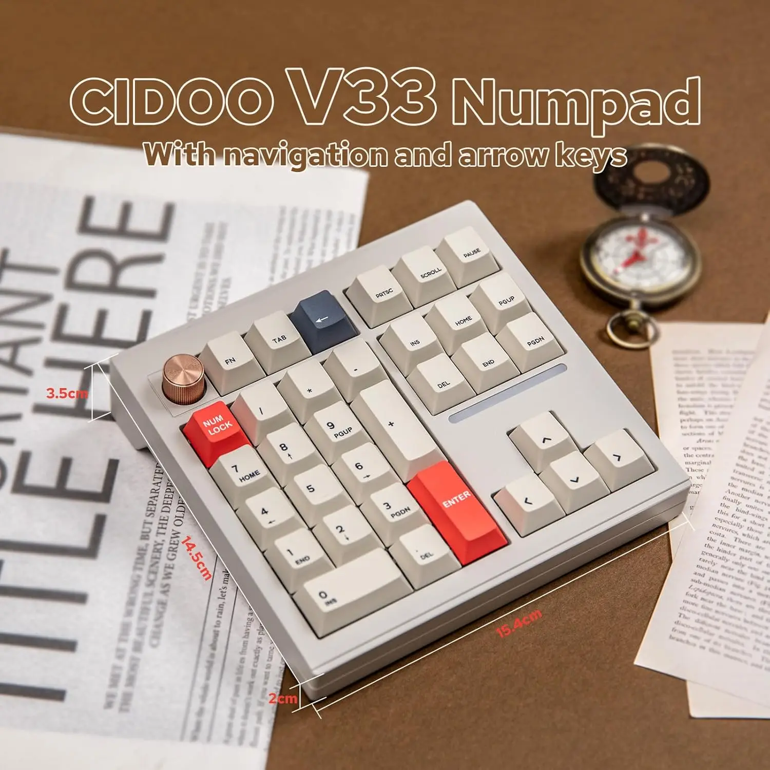 CIDOO V33 Aluminum Wireless Numpad VIA Gasket Number Pad Keypad with Navigation Arrow Keys Knob BT5.0/2.4GHz/USB-C Wired