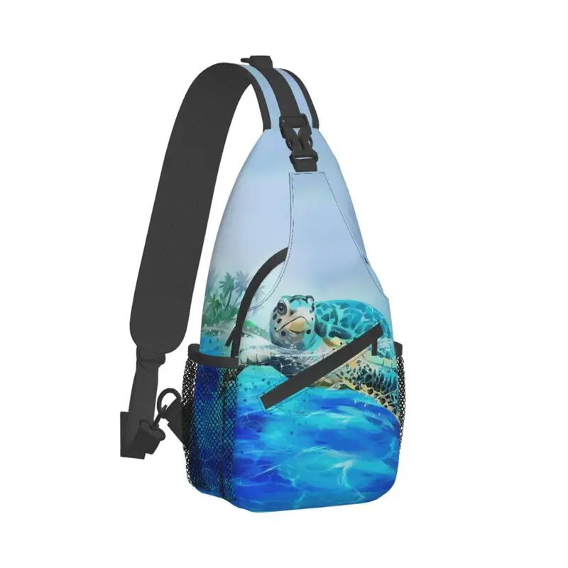 Mochila de hombro con estampado de tortuga marina para hombre, bolso de pecho cruzado informal con estampado de acuarela, Animal oceánico, para viajar