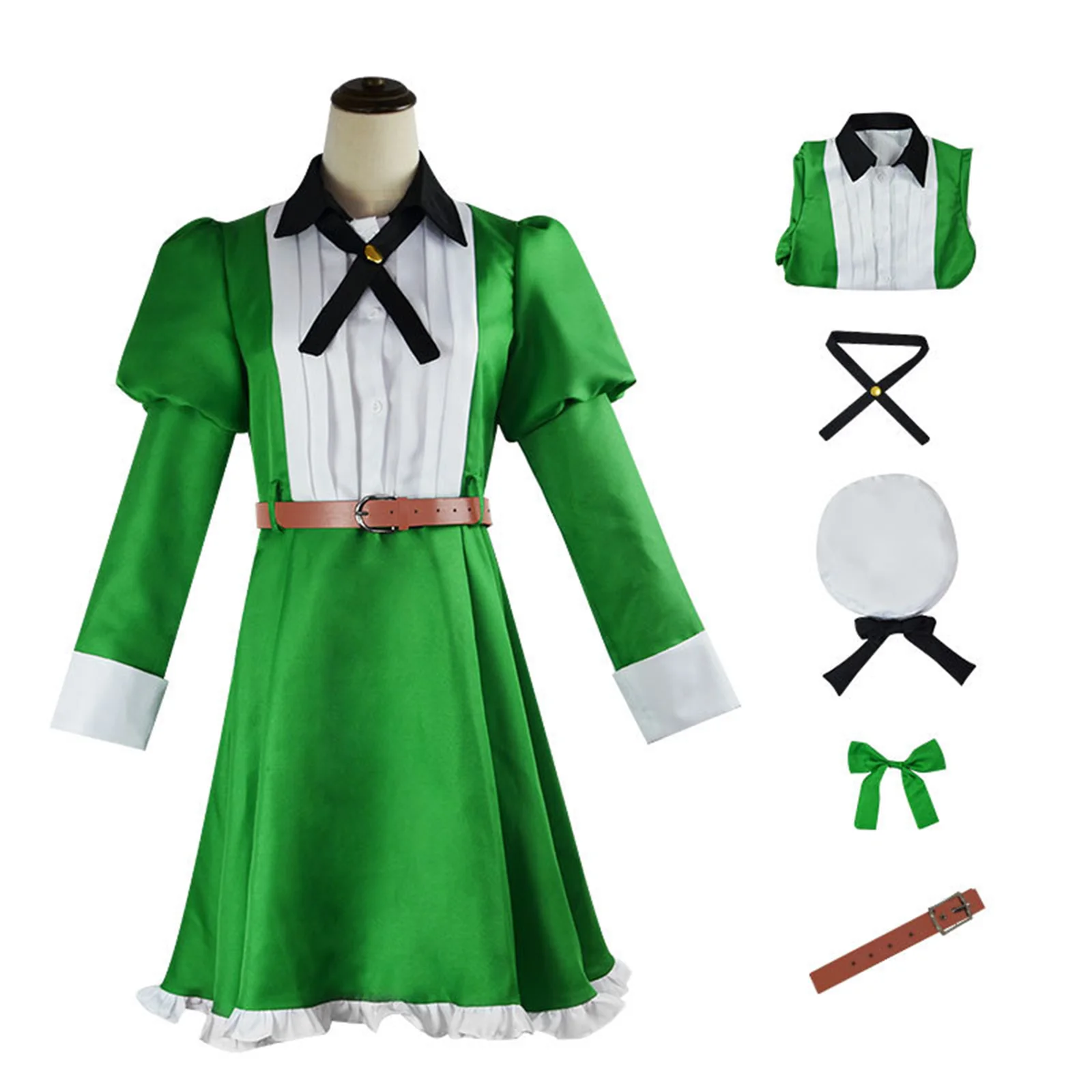 Iwanaga Cosplay Anime com Peruca para Mulheres, Terno de Cabelo Loiro Curto, Vestido Verde, Festa de Carnaval de Halloween