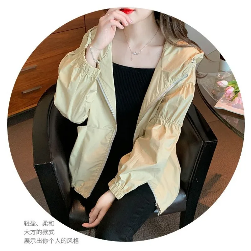 Lässige dünne Kapuzenjacke für Damen, locker, 2025, Herbst, neuer koreanischer Stil, Retro-Sonnenschutzkleidung, Langarm-Top