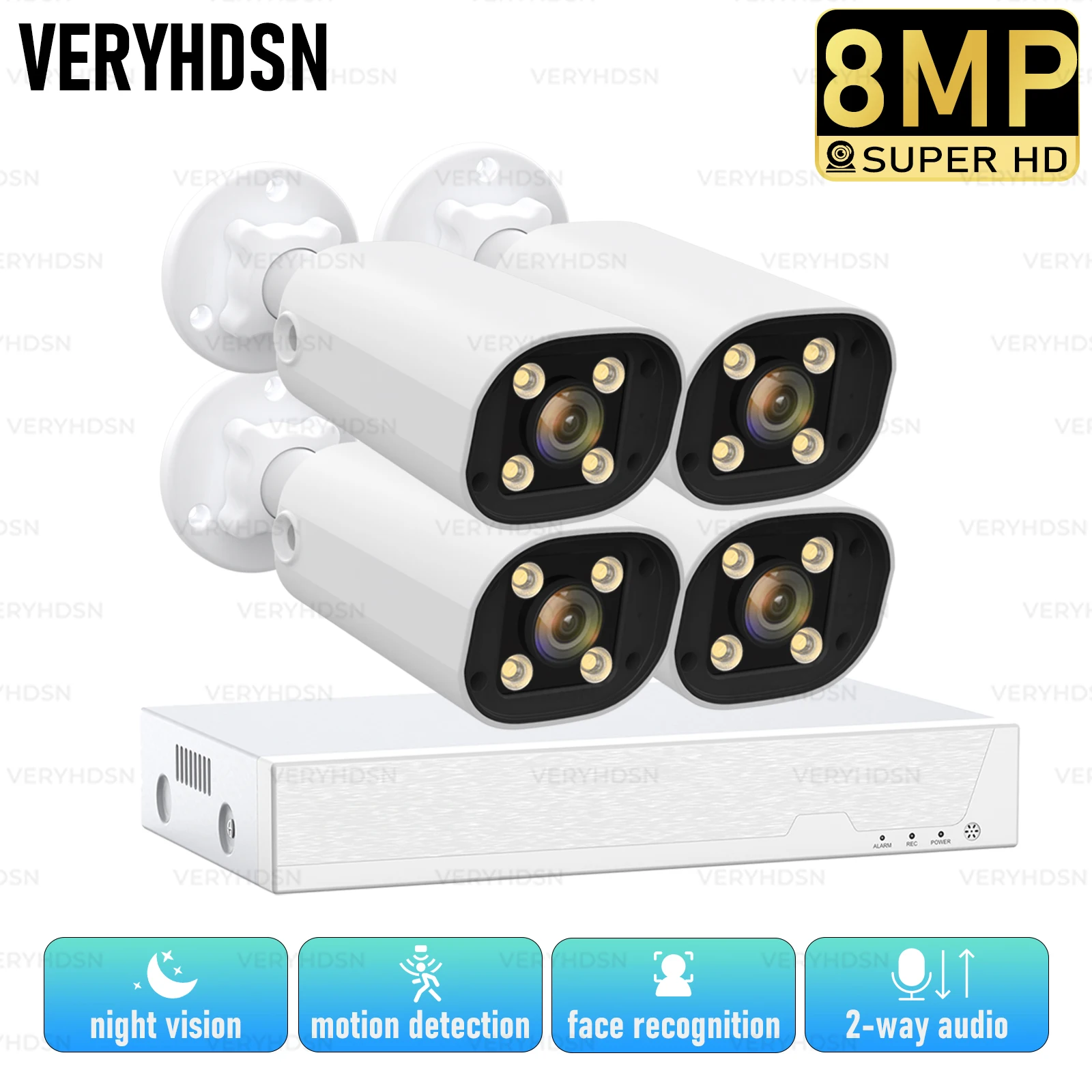 4K 8MP POE Security Camera System NVR 4CH Outdoor IP Camera Two Way Audio H.265 P2P Video Surveillance Set Xmeye App