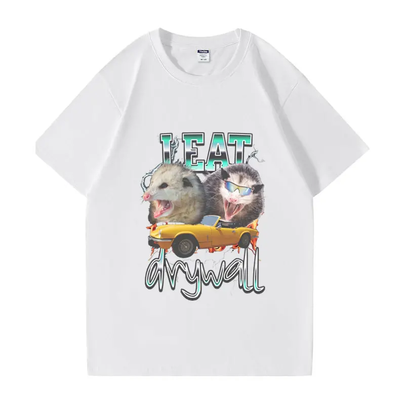 Stylish I Eat Drywall T Shirt Funny Opossum Meme Graphic T Shirts Men Women's Casual Cotton T-shirt Harajuku Aesthetic Tees Male