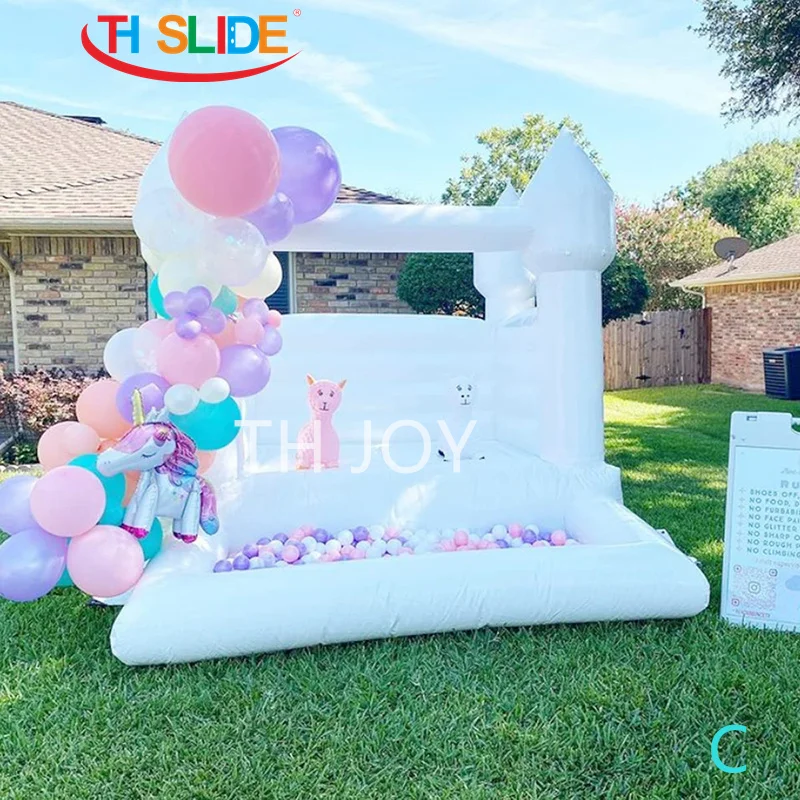 free air ship to door, 8x8ft mini inflatable wedding bouncy castle, white inflatable bouncy house with ball pit