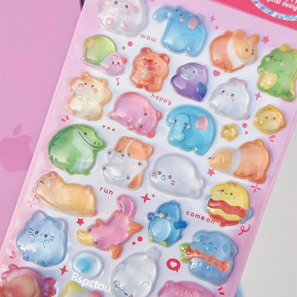 

1 шт. Забавные милые 3D-наклейки с животными, кристаллические рельефные стикеры, мультяшные наклейки с едой и фруктами, для гитары, скрапбукинга, дневника, телефона, водонепроницаемый набор наклеек