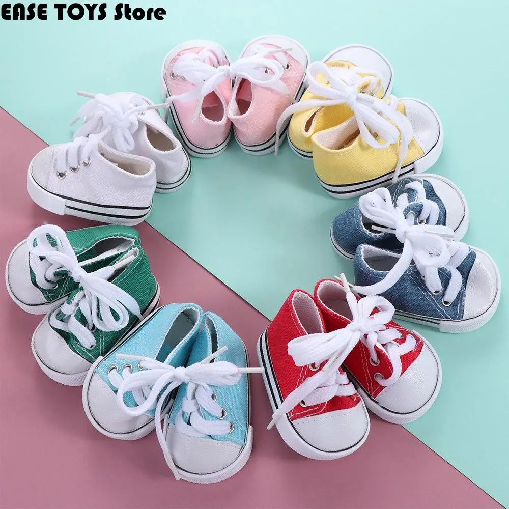 

American 18 Inch Girl Doll Canvas Shoes 7cm Fashion Lines, Flowers Sneakers Boots For 43cm Baby DIY Russia,OG Doll Toy