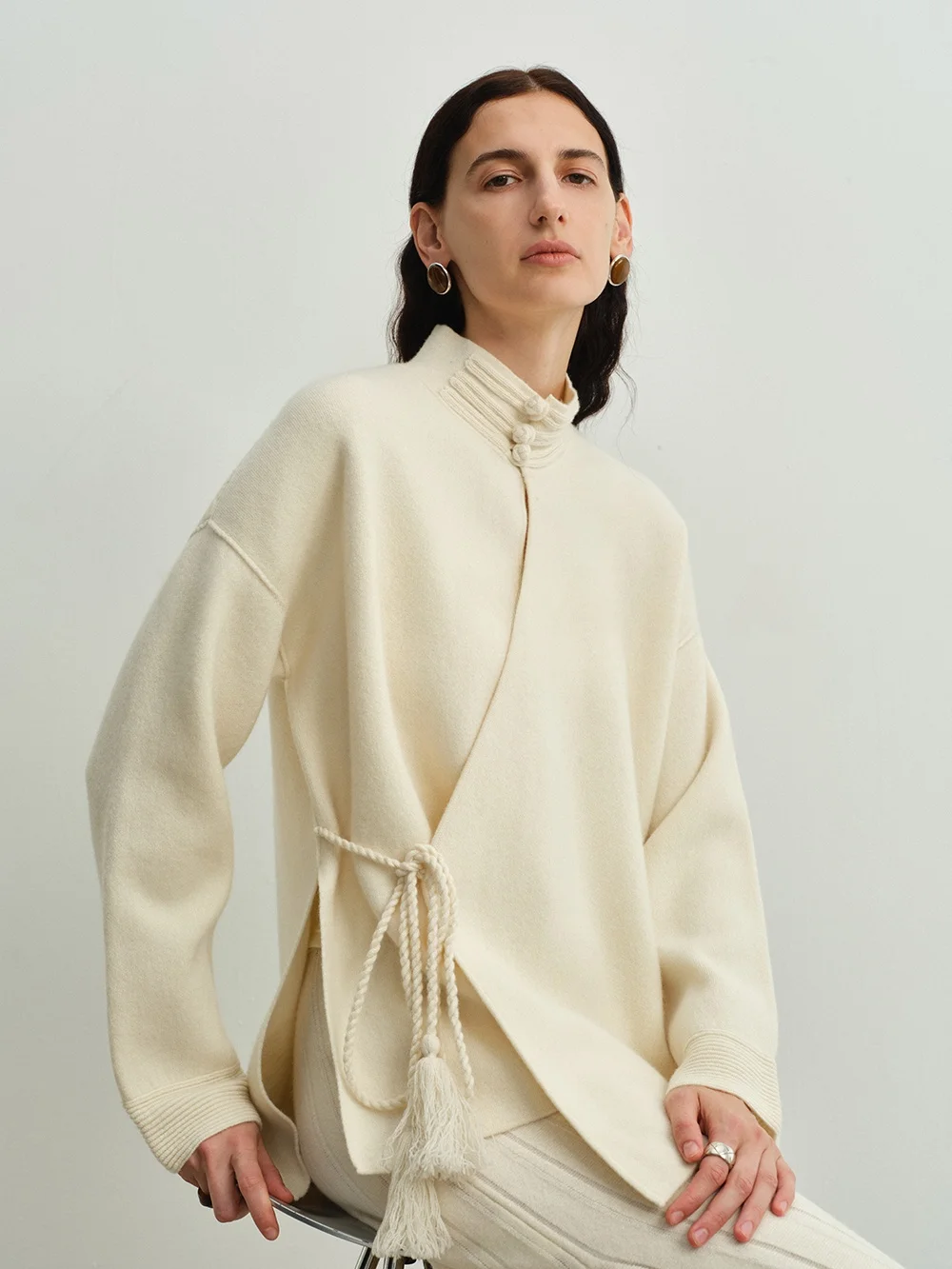 

Ele Simple Chinese Sle Woolen Sweater MANNALA New Court Snow Q426 Flag Robe Collar Button Long Sve Women's Knitwear