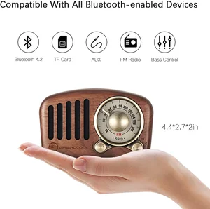 ラジオレトロなBluetoothスピーカー昔ながらのクラシックスタイルサポートTFカード&MP3プレーヤーラウドボリュームを備えたWalnut WoodenFM Radio 8ベストセールス木製ラジオ-6