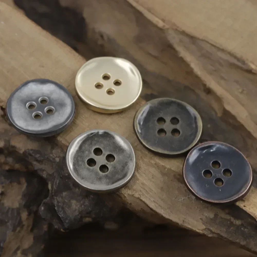 10pcs Fashionable Metal Buttons 11/15/20mm Round 4-hole Buttons Antique Metal Color Button Clothing Accessories