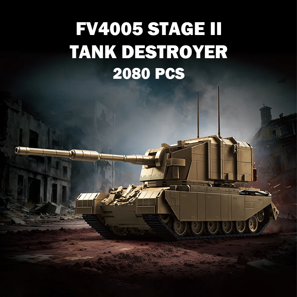 Britain FV4005 Stage II Tank Destroyer Building Blocks Cold War Heavy Anti-tank Gun 2080 PCS Armored Vehicles Bricks Toys Gifts