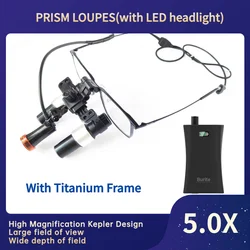 Burite 5.0X Titanium Frame Binocular Dental Loupes Surgical Medical Prismatic Kepler Loupe With LED Headlight（FDJ-5X+06)