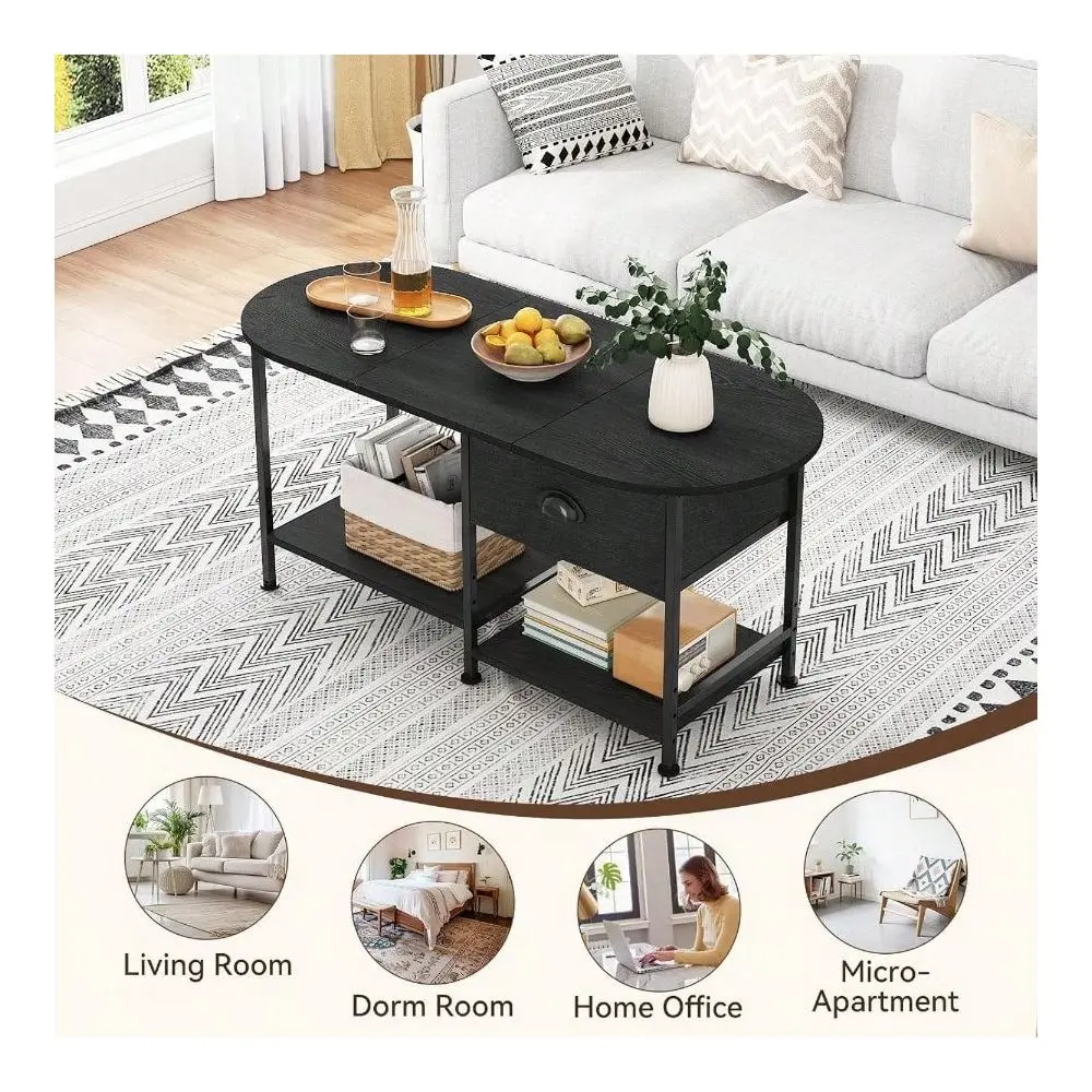 

Desk, 37 Oval Small Coffee Table With Storage, Modern Wood Living Room Center Table Small Space, Apartment, Home Office, Drawer