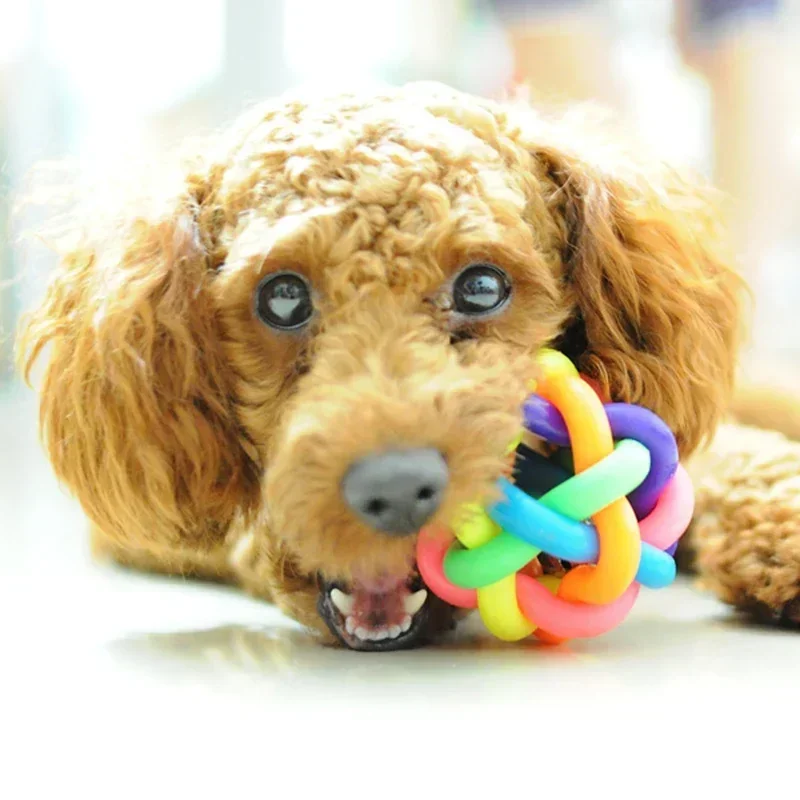 Dia. 5cm Colorful Rainbow Pet Bell Ball Dog Toy Cat Toys Pet Dog Ball Bell Chew Toys Play Teeth Training Pet Products