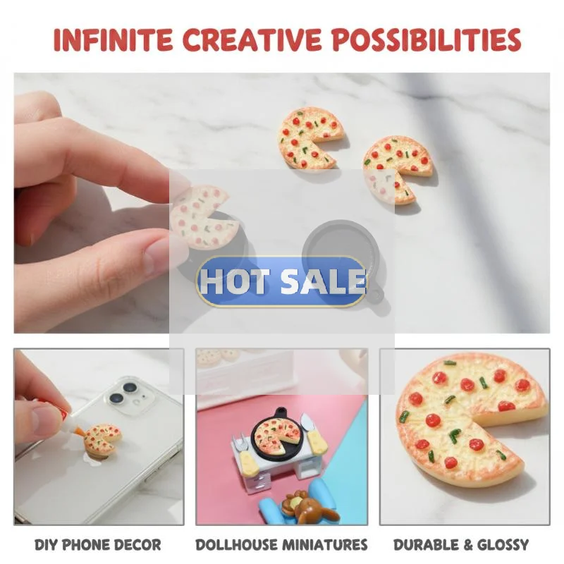 10pcs Mini Plate Pizza Fake Food Resin Miniature Figurine DIY Accessories Kawaii Cabochon Flatback Scrapbooking Decoration Craf