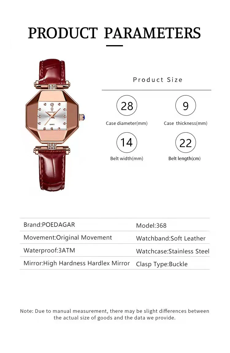 POEDAGAR Elegant Fashion Woman's Watch Waterproof Leather Quartz Watches For Women Luxury High Quality Casual Dress Ladies Watch