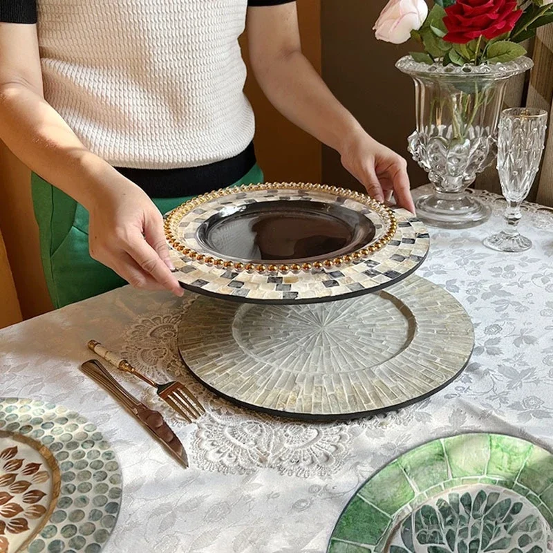 1PC American Thermal Insulation Placemat Shell Dining Table Mat High Sense Light Luxury European Western Dining Mat Round Tray
