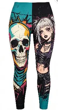 Women Mid‑Rise Fleece Lined Leggings, Halloween Witch Skeleton Dead Tree Art Print Slim Stretch Cosplay Party Pants