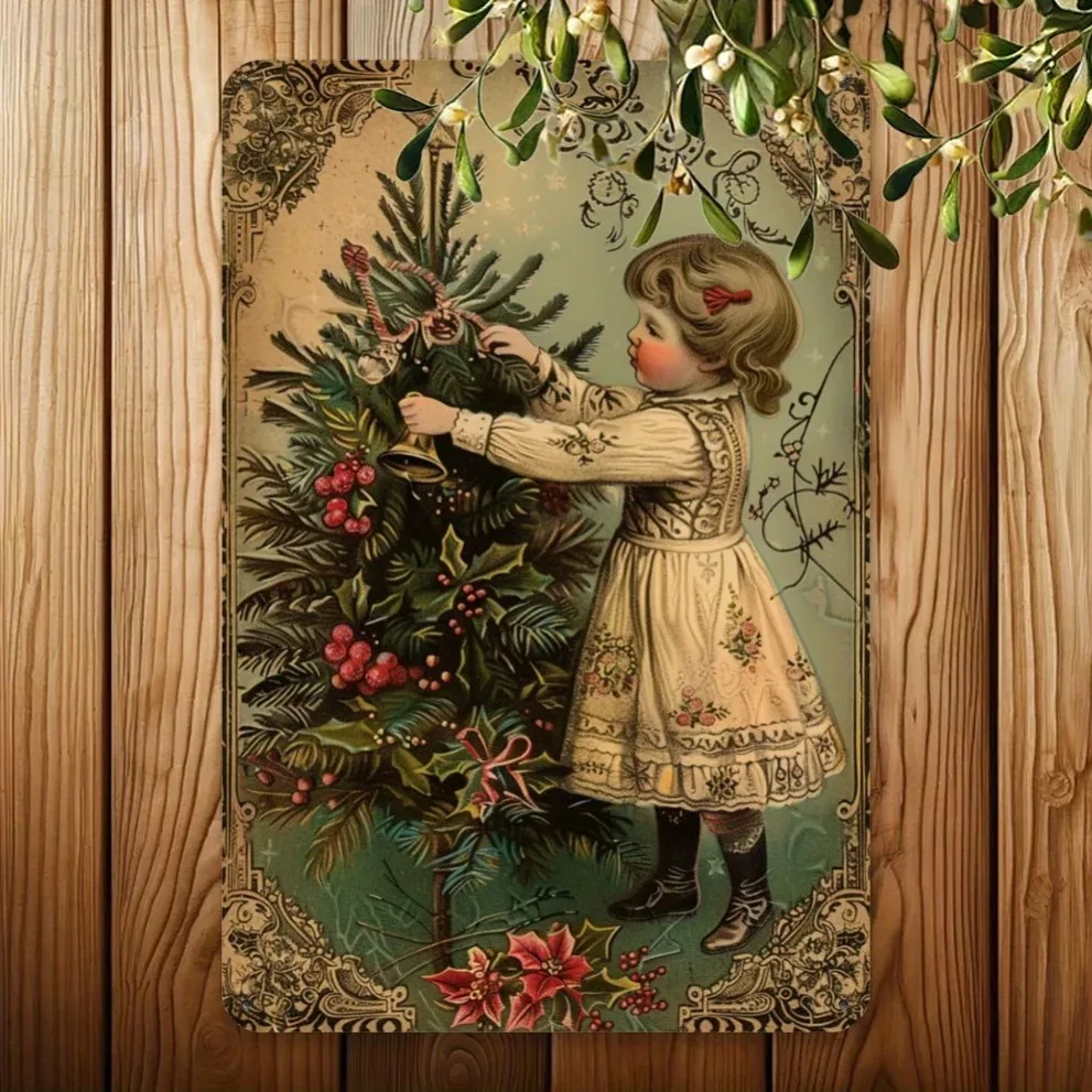 Vintage Weihnachts-Metallschild, Wandkunst, 20,3 x 30,5 cm, Feiertagsdekoration für Wohnzimmer, Café
