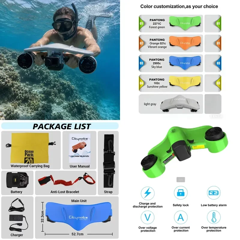 Multifunctional Seabob Water Scooter Electric Underwater Propeller 1.7M/S Speed 131.04Wh Battery for Outdoor Play