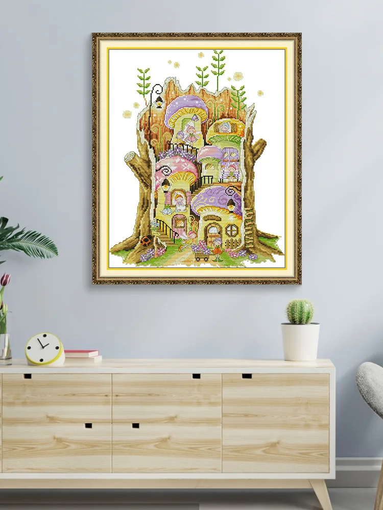 

Набор для вышивки крестом Joy Sunday с предварительной печатью, легкий узор, набор для вышивки из штампованной ткани Аиды - дом феи