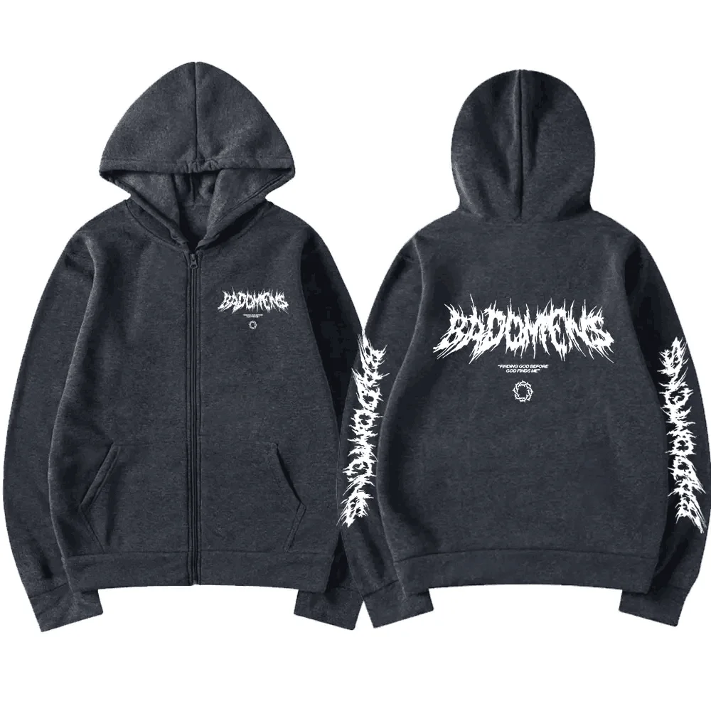 Bad Omens Band Finding God Before God Finds Me Graphic Zipper Hoodie Men y2k Jacket Men's Vintage Rock Gothic Zip Up Sweatshirt