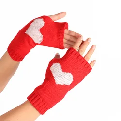 Arm Warmers for Women Hand Sleeves Sweat-Heart Wool Cuffs Cute Warm Gloves Love Knitted Autumn Winter Student Writing Sleeves