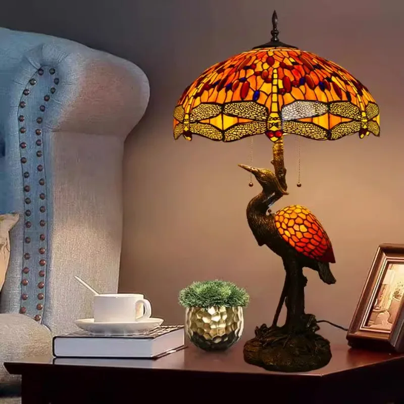 Tiffany Dragonfly American nostalgic retro pure handmade art decoration rural pastoral European living room bedroom desk lamp