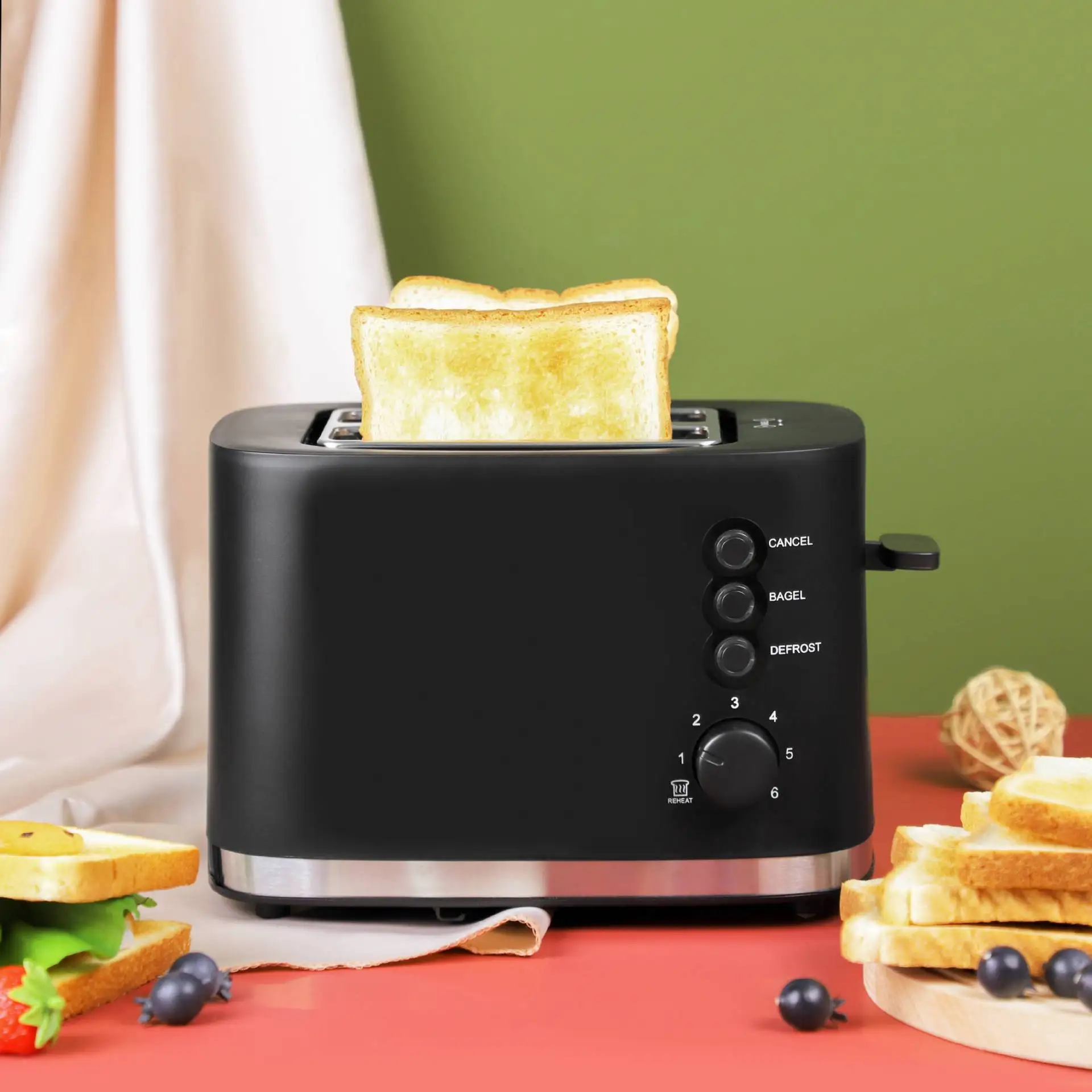 Toaster Small Stainless Steel Toaster Home Breakfast Maker Toaster Sandwich Maker Extra Wide Slot 6 Baking Options