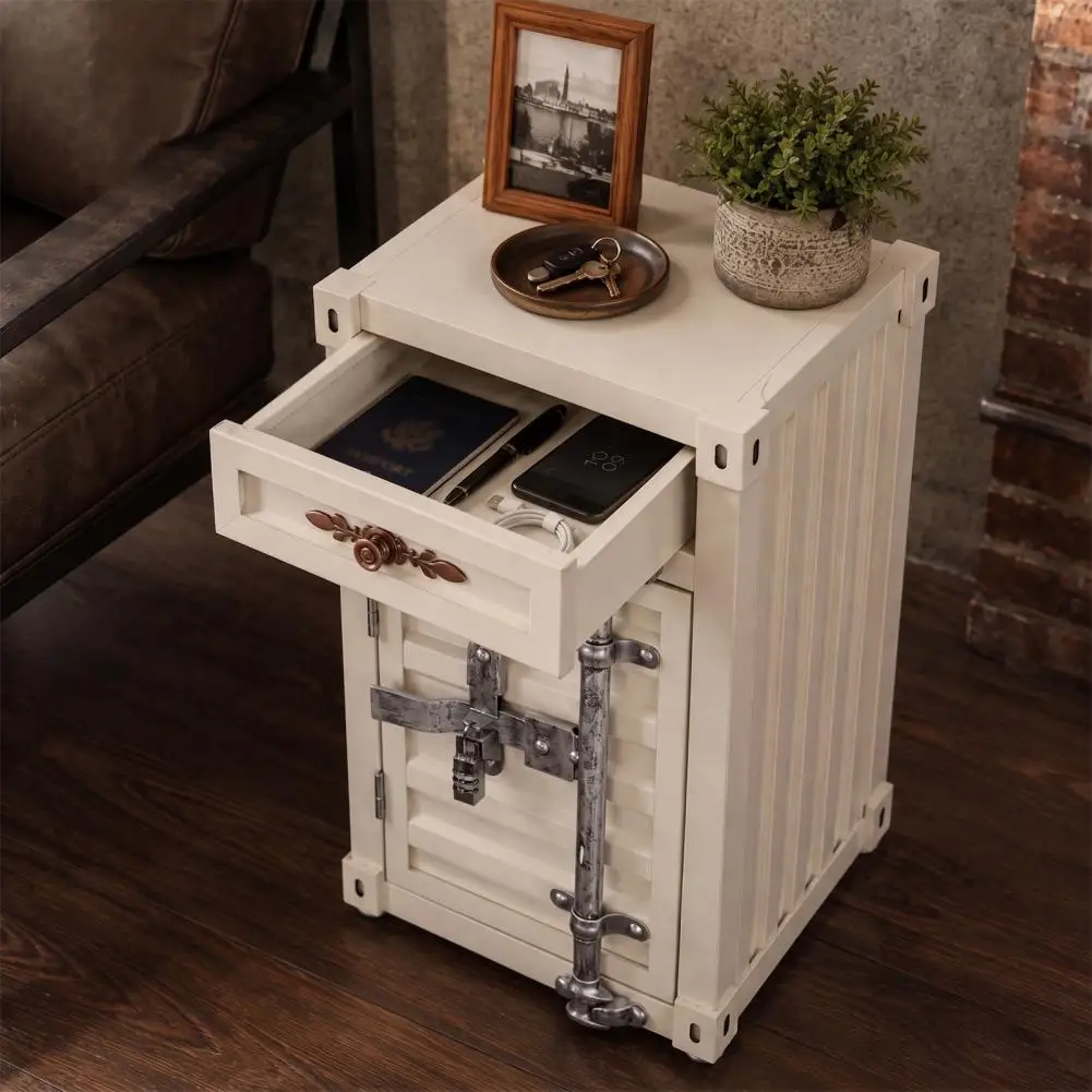 20 Inch 3‑Tier Industrial Metal Nightstand with Drawer, Rustic Distressed Iron Bedside Table for Bedroom Bar Garage Storage