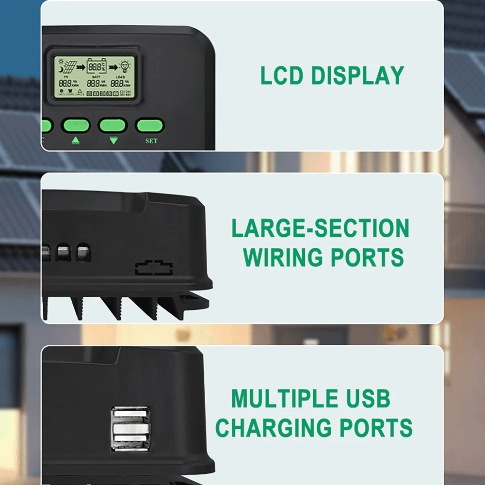 10-60A MPPT Solar Charge Controller 12V-24V LCD Display Home Energy Storage System WIFI Remote Control Smart Battery Regulator