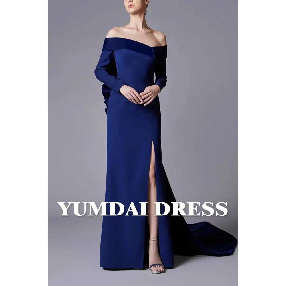 YUMDAI Luxury Dubai Royal Blue Crepe Mommy Dress 2024 Special Occasion Wedding Prom Party Mermaid Evening Dress Tail Gown