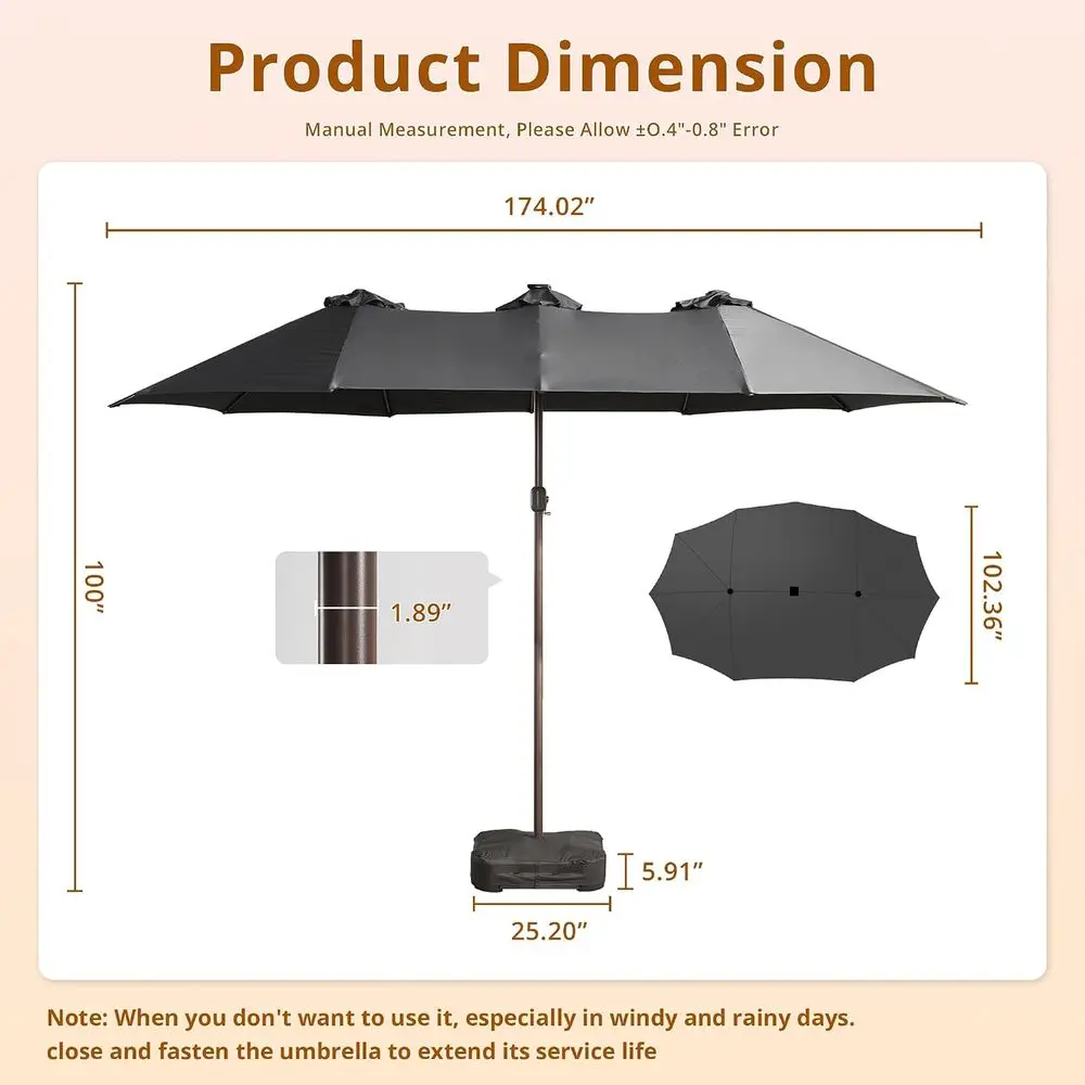 Heavy-Duty Double-Sided Patio Umbrella with Base, Suitable for Market, Pool, and Backyard Use