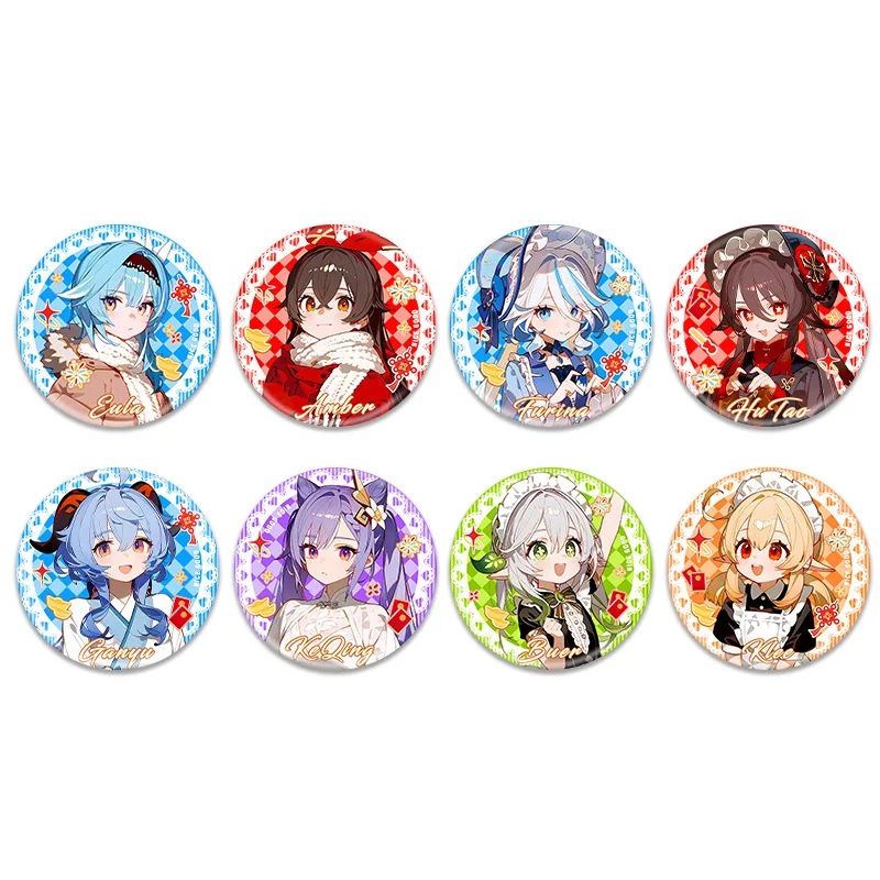 1PC Anime Game Genshin Furina Nahida Hutao New Year Badges Brooches Women Clothes Scarves Pins Decorations Boy\'s Beautiful Gifts