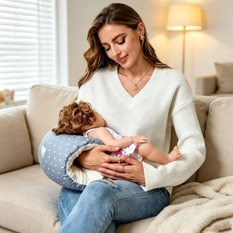 Dual Side Fabric Feeding Support Pillow Wrapped Arm Rest Cushion Portable Design For Household Sofa Bed And Travel Nursing Scene