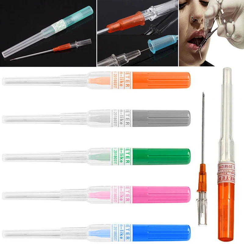 10Pcs Surgical Steel Disposable Safe Sterile Body Piercing Tools Nose Lip Belly Nipple Ear Piercing Catheter Puncture Needles