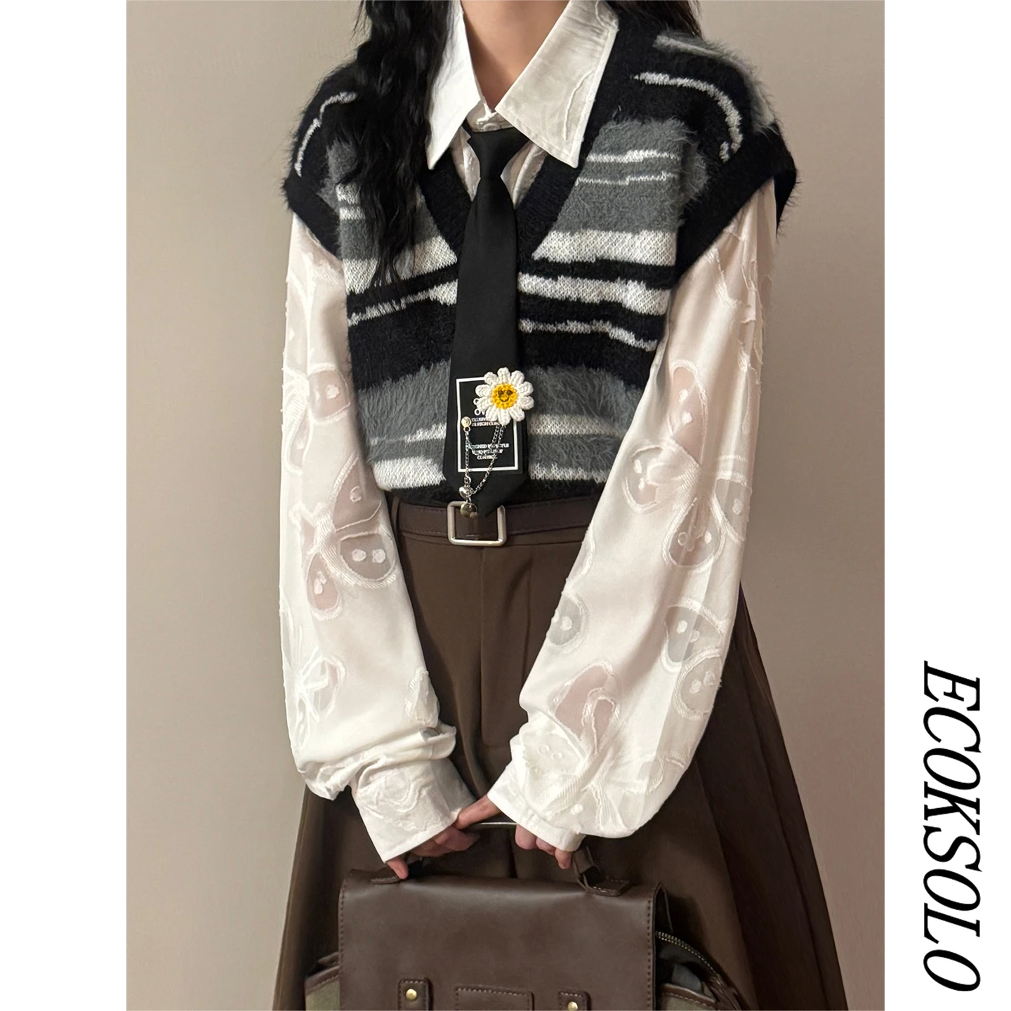 American Retro V-neck Knitted Vest Women's Autumn Fair Isle Versatile Layering Vest Eco-friendly Eco-friendly Solo2026