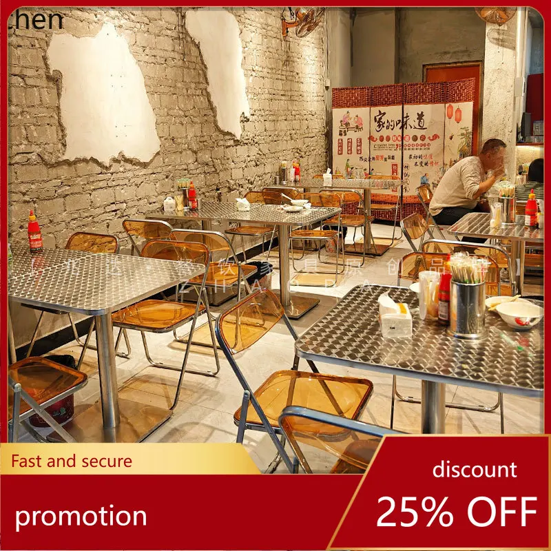 

ZML Fast Food Restaurant Stainless Steel Dining Table and Chairs Square Table Restaurant Dining Table Folding Chair