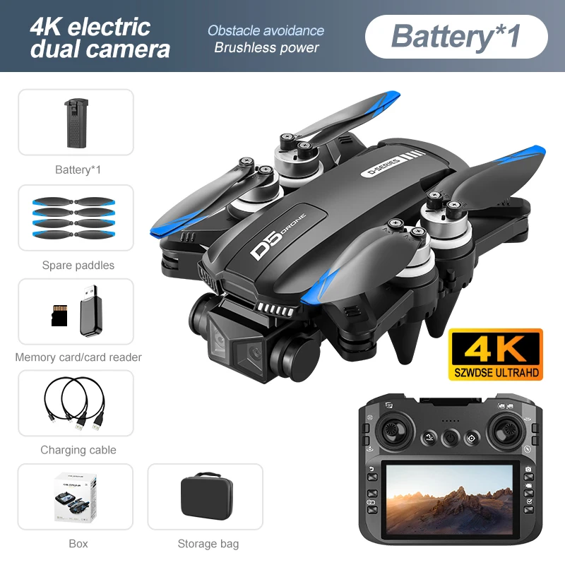 NEW D5 Drone Professional 4K HD Dual Camera Obstacle Avoidance FPV Brushless WIFI optical flow positioning RC Quadcopter Toys